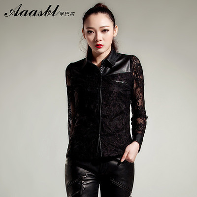 2013新款圣巴拉蕾丝真皮衬衣 时尚与个性的优雅碰撞